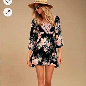 Billabong divine black floral print wrap dress